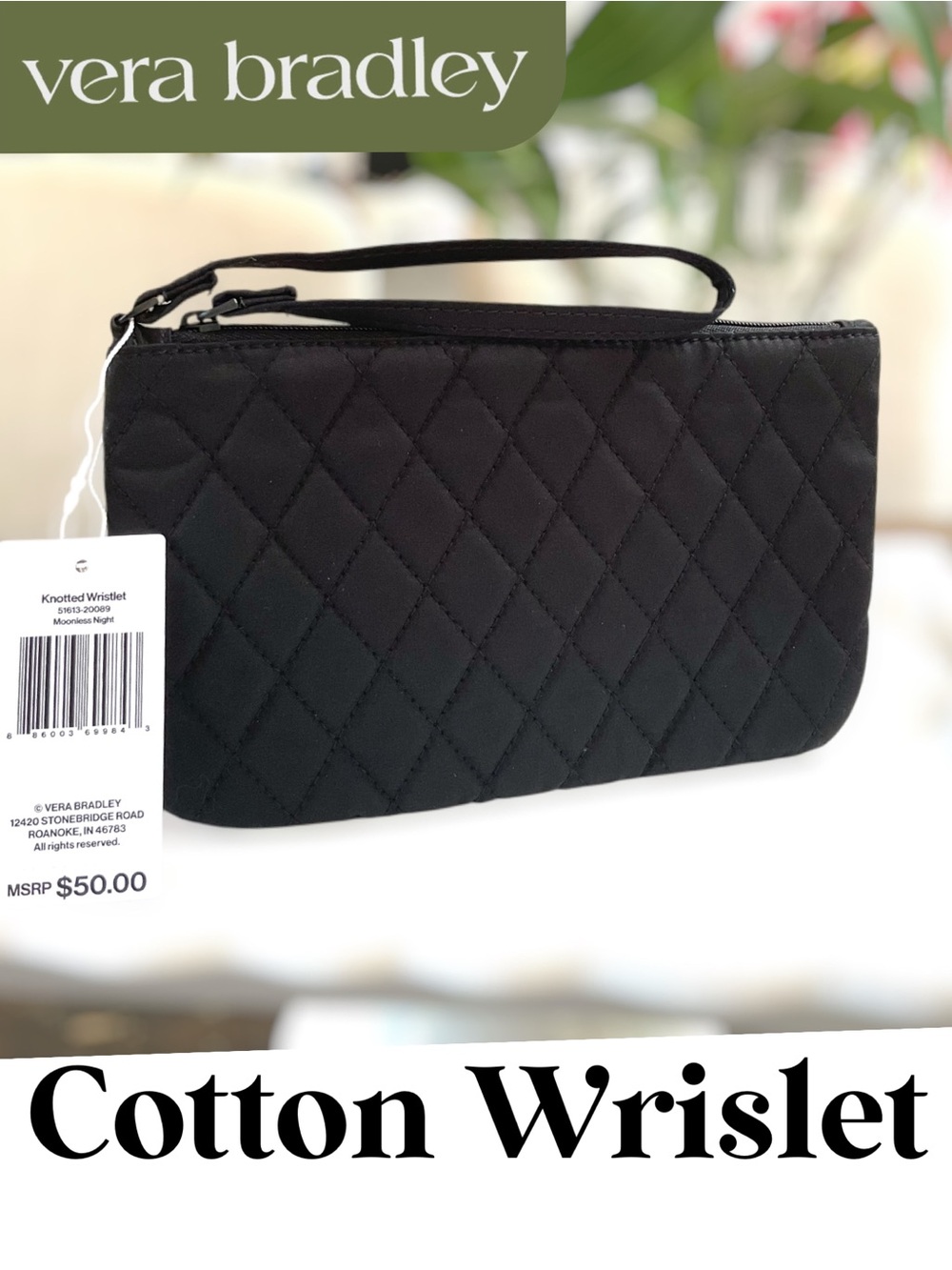 Vera Bradley Cotton Wristlet / Black